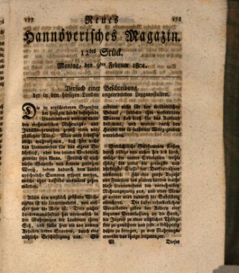 Neues hannoversches Magazin (Hannoversche Anzeigen) Montag 9. Februar 1801