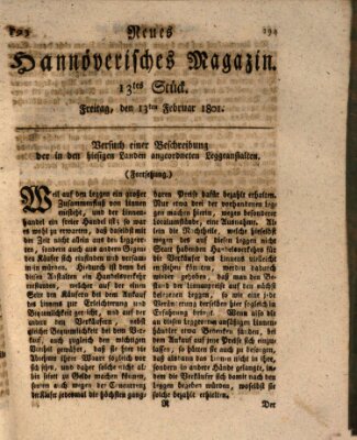 Neues hannoversches Magazin (Hannoversche Anzeigen) Freitag 13. Februar 1801