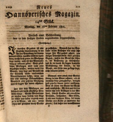 Neues hannoversches Magazin (Hannoversche Anzeigen) Montag 16. Februar 1801