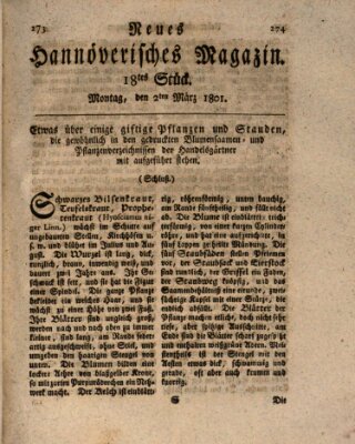 Neues hannoversches Magazin (Hannoversche Anzeigen) Montag 2. März 1801