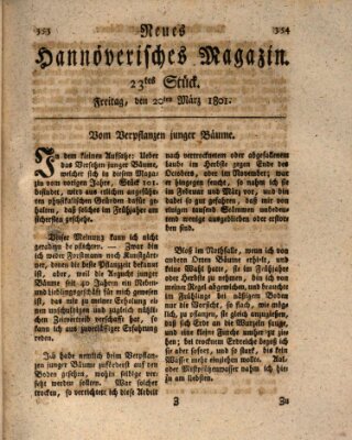 Neues hannoversches Magazin (Hannoversche Anzeigen) Freitag 20. März 1801