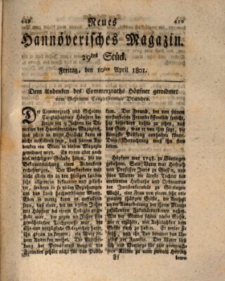 Neues hannoversches Magazin (Hannoversche Anzeigen) Freitag 10. April 1801