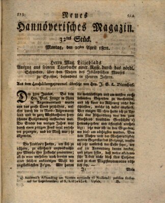 Neues hannoversches Magazin (Hannoversche Anzeigen) Montag 20. April 1801