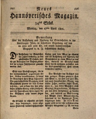 Neues hannoversches Magazin (Hannoversche Anzeigen) Montag 27. April 1801