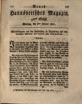 Neues hannoversches Magazin (Hannoversche Anzeigen) Montag 8. Juni 1801