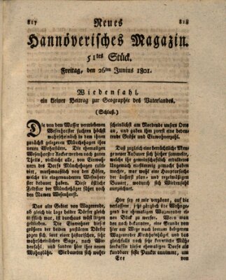 Neues hannoversches Magazin (Hannoversche Anzeigen) Freitag 26. Juni 1801