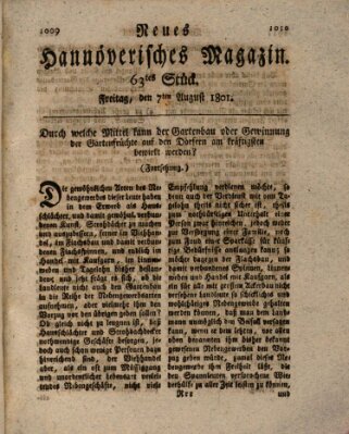 Neues hannoversches Magazin (Hannoversche Anzeigen) Freitag 7. August 1801