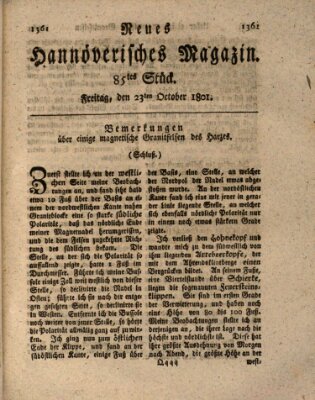 Neues hannoversches Magazin (Hannoversche Anzeigen) Freitag 23. Oktober 1801