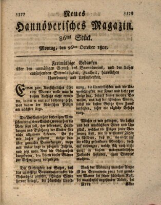 Neues hannoversches Magazin (Hannoversche Anzeigen) Montag 26. Oktober 1801