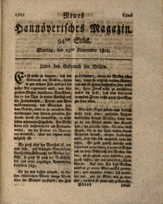 Neues hannoversches Magazin (Hannoversche Anzeigen) Montag 23. November 1801