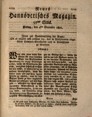 Neues hannoversches Magazin (Hannoversche Anzeigen) Freitag 4. Dezember 1801