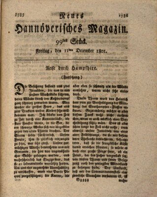 Neues hannoversches Magazin (Hannoversche Anzeigen) Freitag 11. Dezember 1801