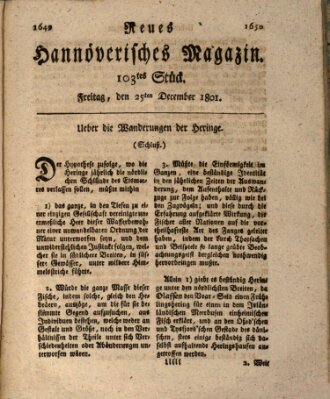 Neues hannoversches Magazin (Hannoversche Anzeigen) Freitag 25. Dezember 1801