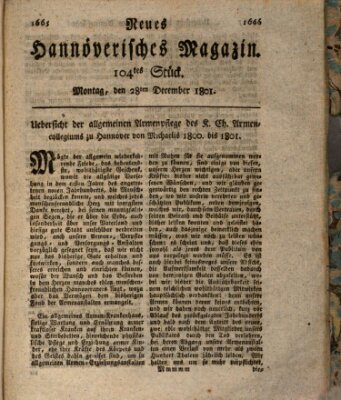 Neues hannoversches Magazin (Hannoversche Anzeigen) Montag 28. Dezember 1801