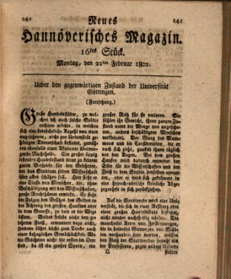 Neues hannoversches Magazin (Hannoversche Anzeigen) Montag 22. Februar 1802