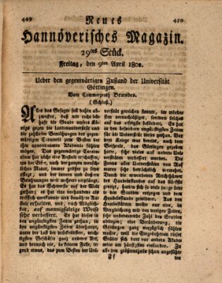 Neues hannoversches Magazin (Hannoversche Anzeigen) Freitag 9. April 1802