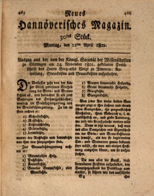 Neues hannoversches Magazin (Hannoversche Anzeigen) Montag 12. April 1802