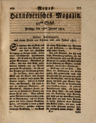 Neues hannoversches Magazin (Hannoversche Anzeigen) Freitag 18. Juni 1802