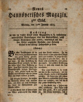 Neues hannoversches Magazin (Hannoversche Anzeigen) Montag 10. Januar 1803