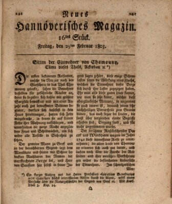 Neues hannoversches Magazin (Hannoversche Anzeigen) Freitag 25. Februar 1803