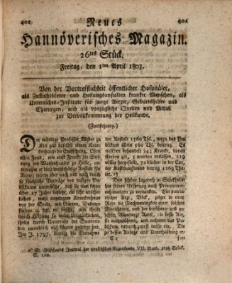 Neues hannoversches Magazin (Hannoversche Anzeigen) Freitag 1. April 1803