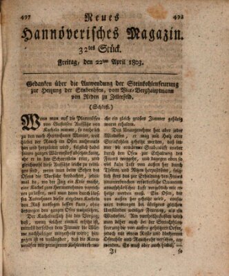 Neues hannoversches Magazin (Hannoversche Anzeigen) Freitag 22. April 1803