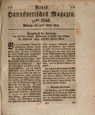 Neues hannoversches Magazin (Hannoversche Anzeigen) Montag 25. April 1803