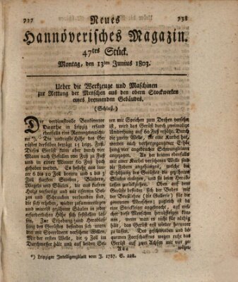 Neues hannoversches Magazin (Hannoversche Anzeigen) Montag 13. Juni 1803