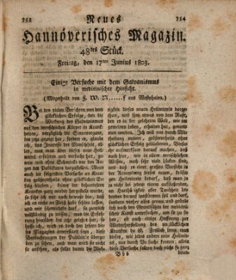 Neues hannoversches Magazin (Hannoversche Anzeigen) Freitag 17. Juni 1803
