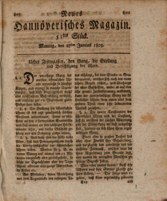 Neues hannoversches Magazin (Hannoversche Anzeigen) Montag 27. Juni 1803