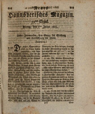 Neues hannoversches Magazin (Hannoversche Anzeigen) Freitag 1. Juli 1803