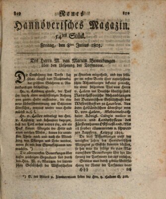 Neues hannoversches Magazin (Hannoversche Anzeigen) Freitag 8. Juli 1803