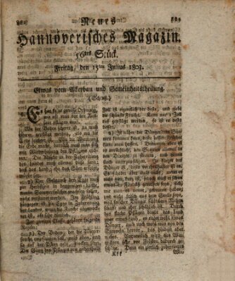 Neues hannoversches Magazin (Hannoversche Anzeigen) Freitag 15. Juli 1803