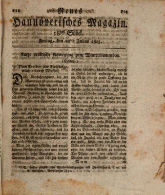 Neues hannoversches Magazin (Hannoversche Anzeigen) Freitag 22. Juli 1803