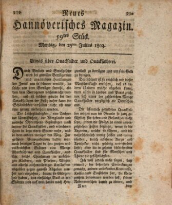 Neues hannoversches Magazin (Hannoversche Anzeigen) Montag 25. Juli 1803