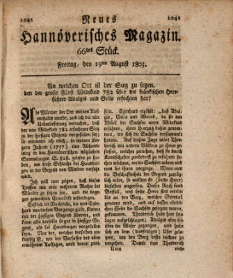 Neues hannoversches Magazin (Hannoversche Anzeigen) Freitag 19. August 1803