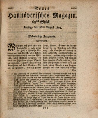 Neues hannoversches Magazin (Hannoversche Anzeigen) Freitag 26. August 1803