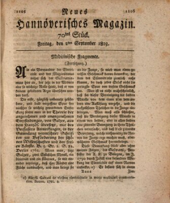 Neues hannoversches Magazin (Hannoversche Anzeigen) Freitag 2. September 1803