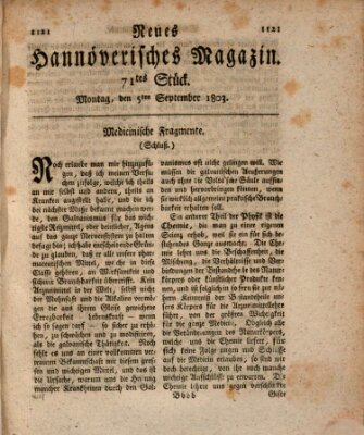 Neues hannoversches Magazin (Hannoversche Anzeigen) Montag 5. September 1803