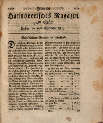 Neues hannoversches Magazin (Hannoversche Anzeigen) Freitag 16. September 1803