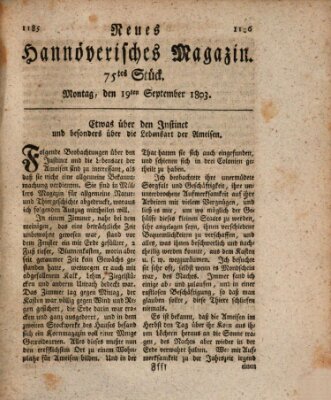 Neues hannoversches Magazin (Hannoversche Anzeigen) Montag 19. September 1803