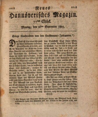 Neues hannoversches Magazin (Hannoversche Anzeigen) Montag 26. September 1803