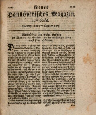 Neues hannoversches Magazin (Hannoversche Anzeigen) Montag 3. Oktober 1803