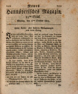 Neues hannoversches Magazin (Hannoversche Anzeigen) Montag 17. Oktober 1803