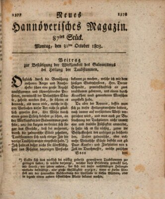 Neues hannoversches Magazin (Hannoversche Anzeigen) Montag 31. Oktober 1803