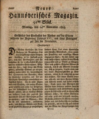 Neues hannoversches Magazin (Hannoversche Anzeigen) Montag 14. November 1803