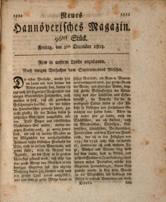 Neues hannoversches Magazin (Hannoversche Anzeigen) Freitag 2. Dezember 1803