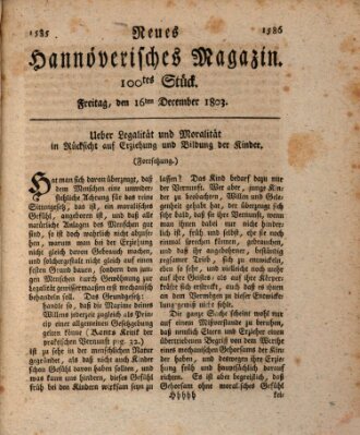 Neues hannoversches Magazin (Hannoversche Anzeigen) Freitag 16. Dezember 1803