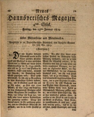 Neues hannoversches Magazin (Hannoversche Anzeigen) Freitag 13. Januar 1804