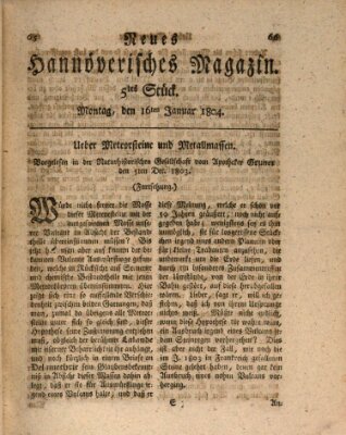 Neues hannoversches Magazin (Hannoversche Anzeigen) Montag 16. Januar 1804